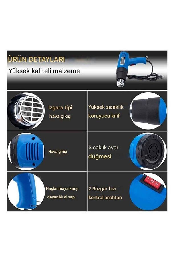 2000W Sıcak Hava Tabancası (300°C – 520°C) - 2 Kademeli - 6