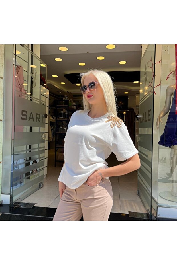 Flower Embroidered Tee - 1