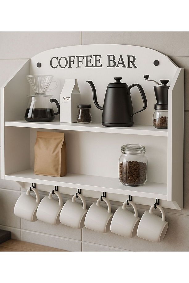 Kahve Köşesi, Çok Amaçlı Dolap, Mutfak Rafı, Duvara Monte Kahve Rafı, Filtre Kahve Standı V60 Standı - 2