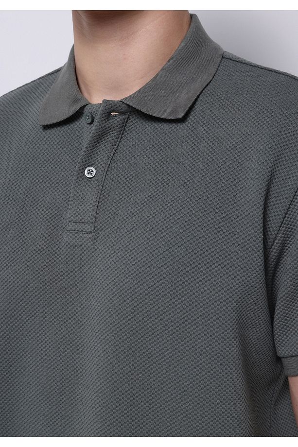 Regular Fit Polo Yaka Jakarlı Erkek Yeşil Kısa Kol Tişört - 4