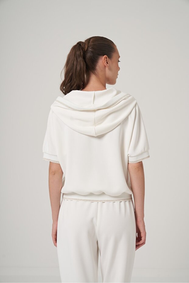 Kapüşonlu Kısa Kol Sweatshirt - 6