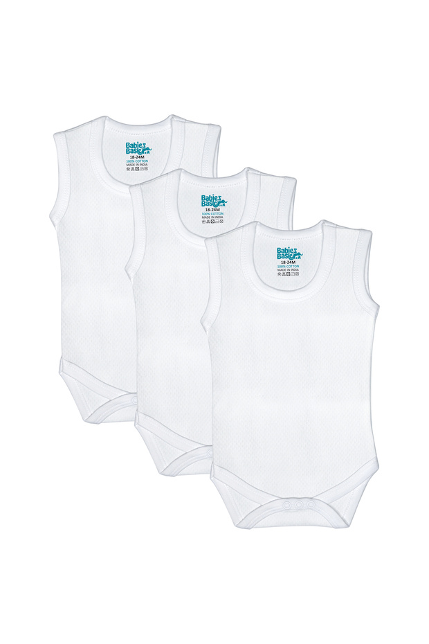 Cotton, Sleeveless Printed Bodysuit. Set of 3, 12-18 Months , White