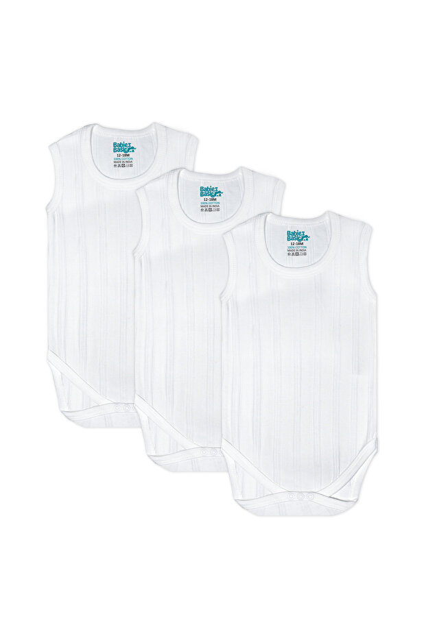 Cotton, Sleeveless Printed Bodysuit. Set of 3, 12-18 Months , White