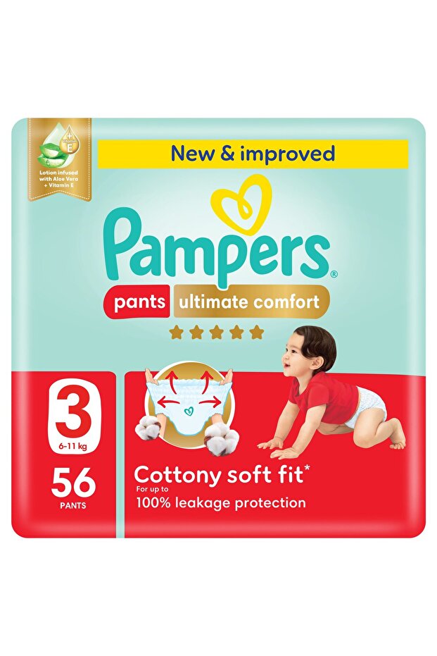 Diaper Pants | Ultimate Comfort | Size 3 | 6-11 kg | Aloe+Vit E | 56 Ct