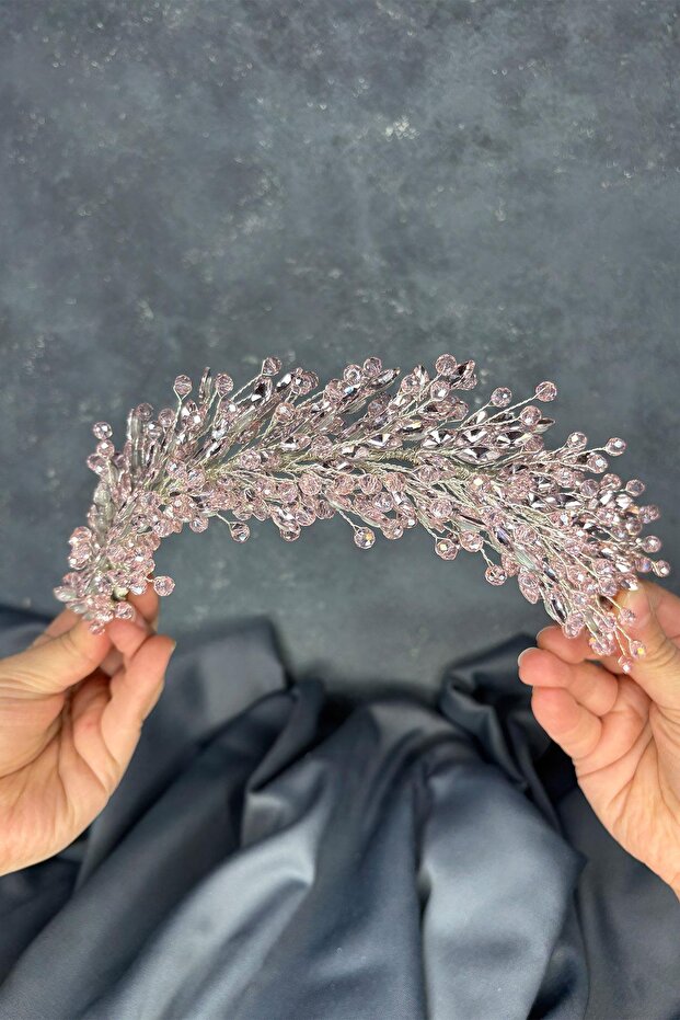 Light pink elisa beaded bridal henna crown hair and turban accessory