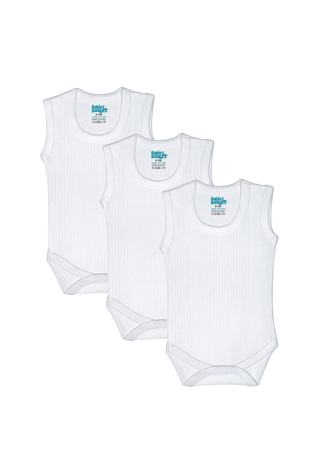 Cotton, Sleeveless Printed Bodysuit. Set of 3, 0-3 Months , White