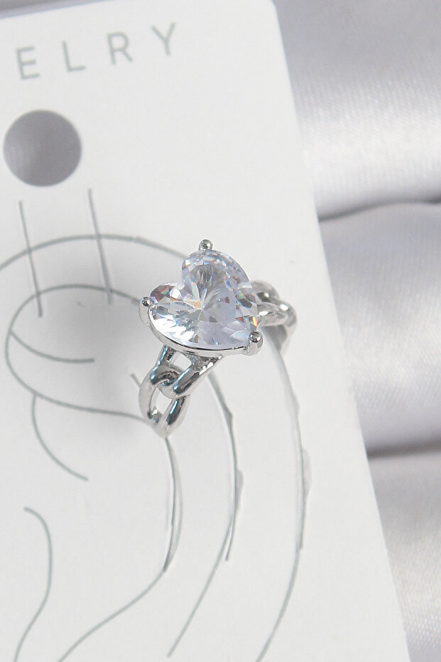 Brass Silver Color Zircon Stone Heart Model Women's Cartilage Earrings