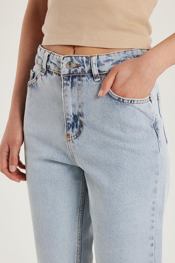 Kadın Regular Fit Boru Paça Açık Mavi Jean Kot Pantolon - 2