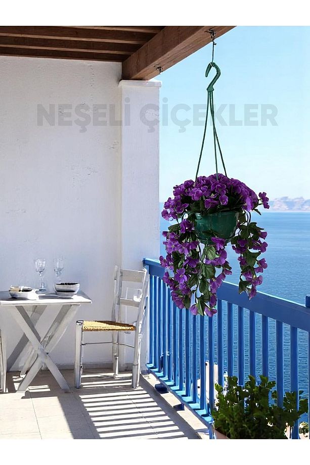 Yapay Çiçek Askılı Balkon Saksısı Balkon Çiçeği 25x75 cm Sarkan Mor Begonvil Dekoratif Yapay Çiçek - 4
