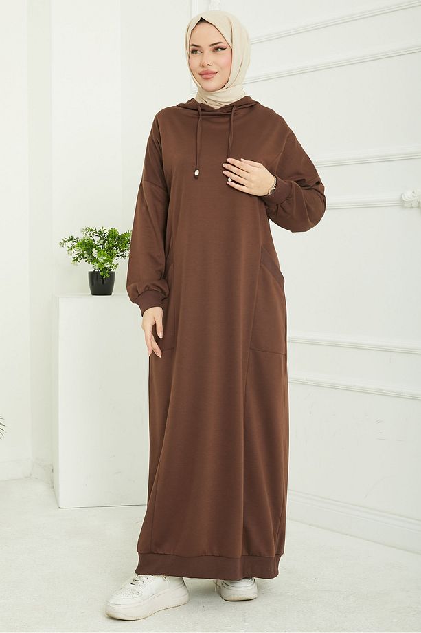 Cepli Armalı Elbise Kahve - 27048 - 2
