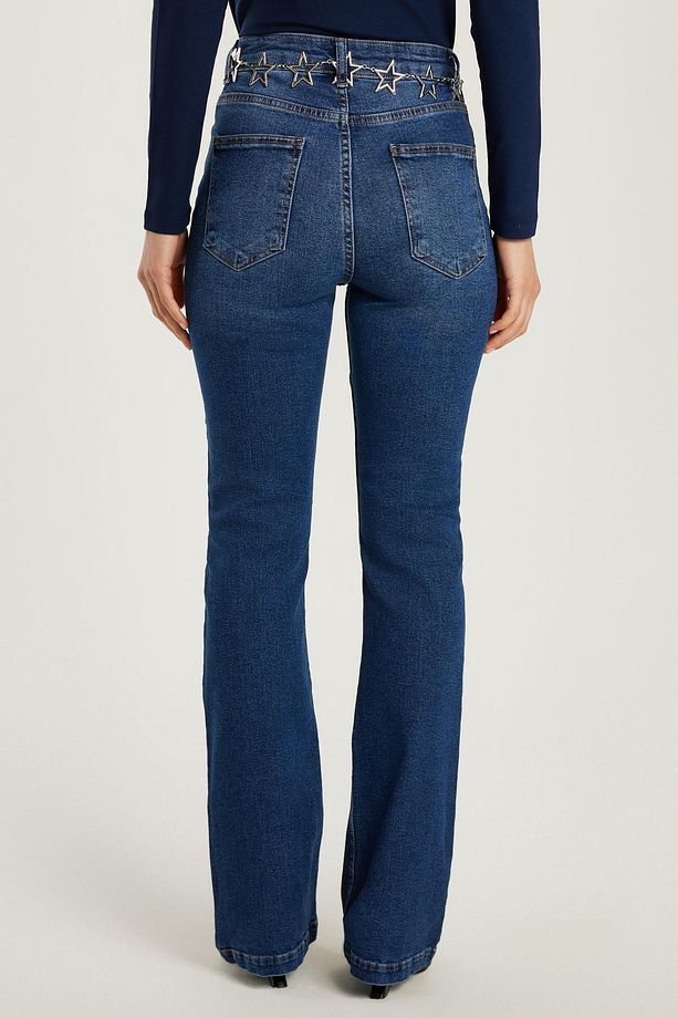 Kadın Regular Fit Likralı Ispanyol Paça Lacivert Jean Kot Pantolon - 5