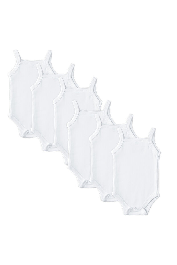 Sleeveless Girls Romper/Bodysuit. Set of 6 - White, 0-3 Months , White