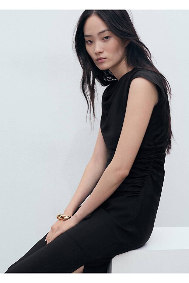 Drapeli düz elbise - 8