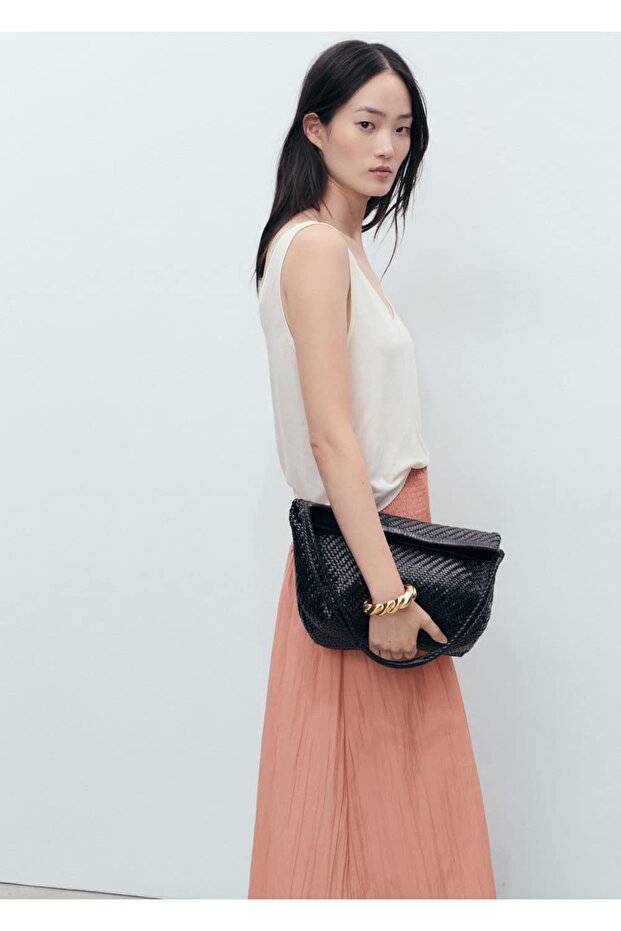 Büzgülü panelli midi etek - 7