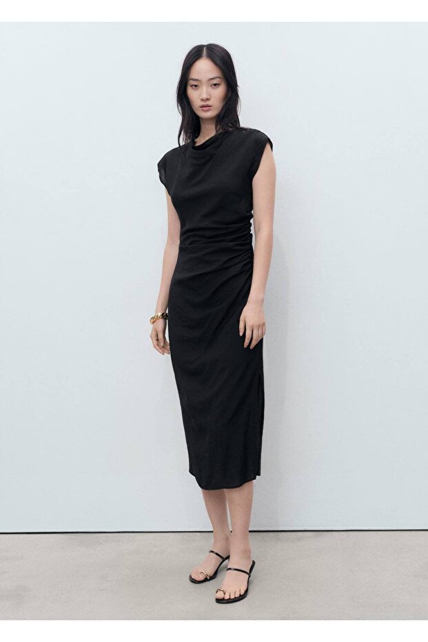 Drapeli düz elbise - 2