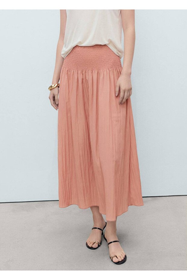 Büzgülü panelli midi etek - 1