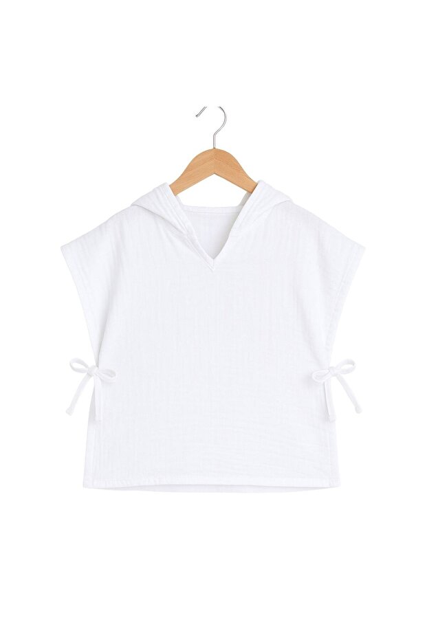 Double Layer Muslin Children's Poncho 100% Natural Cotton White