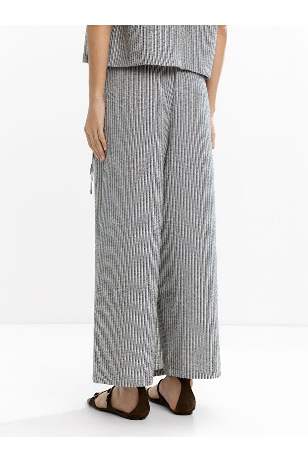 Çizgili Çapraz Pantolon - 4