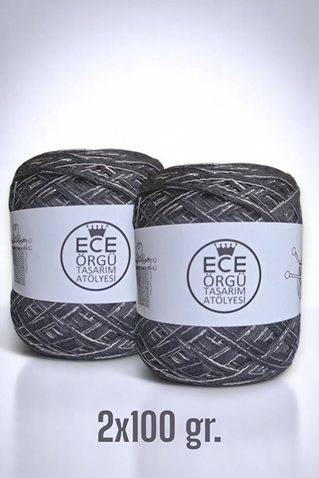 Anthracite Color, among Multilayer Italian Mercerized Cotton, One Layer of Silver Glitter, Knitting Rope (200 Gr.)