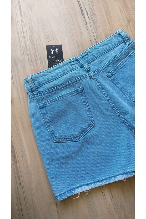 kadın mavi kısa kot şort sade 100%kot - 5