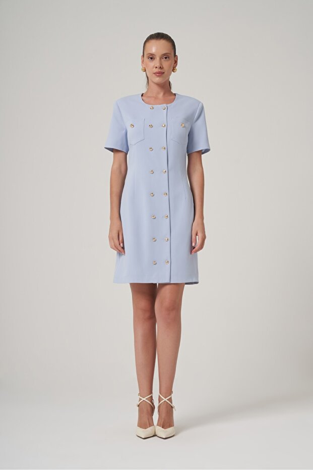 U Yaka Mini Elbise - 1