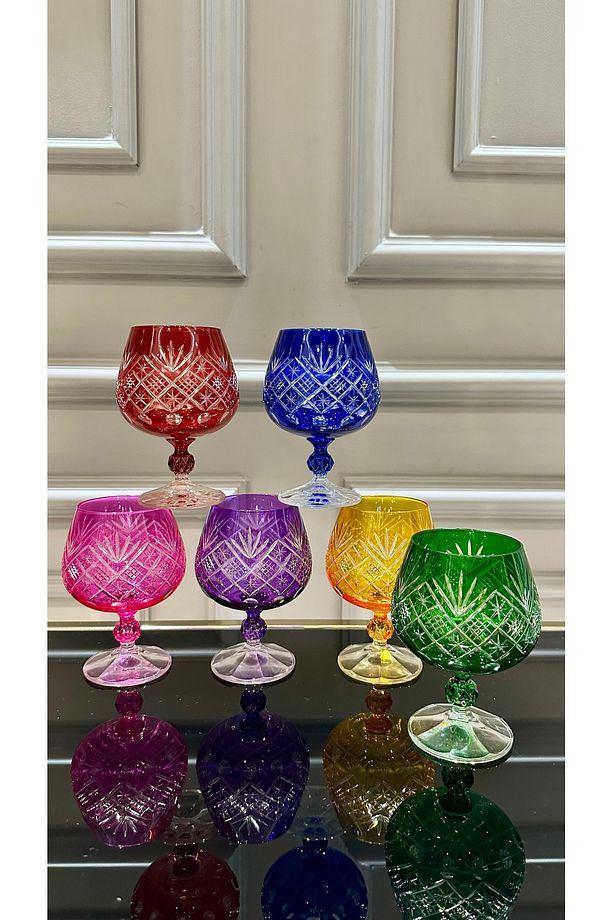 Bohemia Kristal Renkli El İşi Ayaklı Kahve Yanı Su Bardağı 250 ml - 3