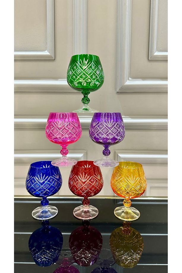 Bohemia Kristal Renkli El İşi Ayaklı Kahve Yanı Su Bardağı 250 ml - 1