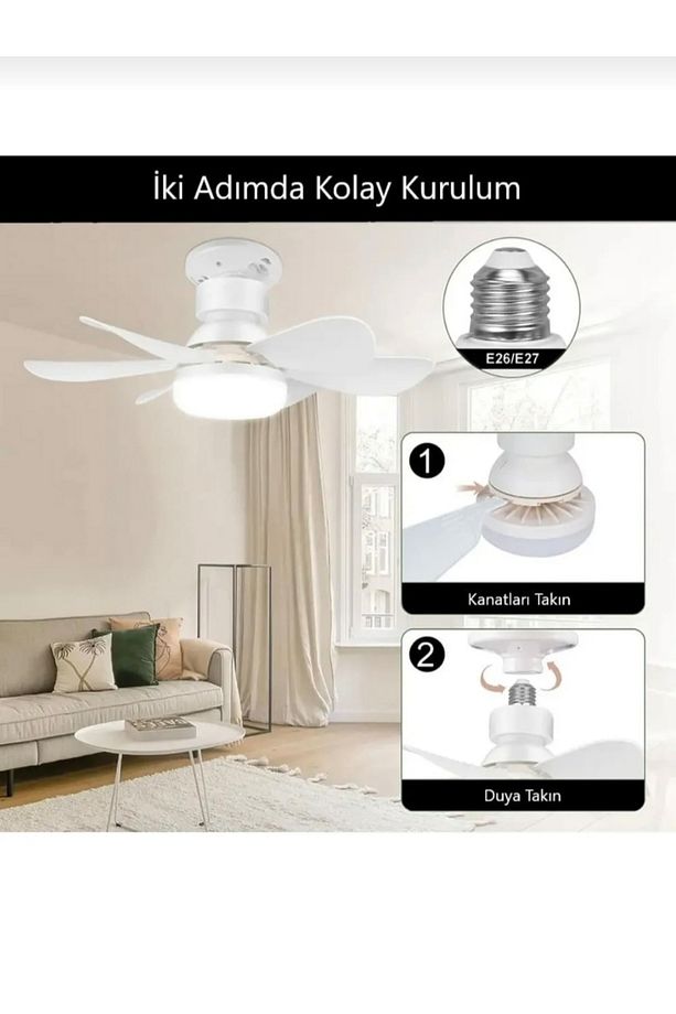 lodos led ışıklı kumandalı fan E27 duylu, fan vantilatör 62w - 2