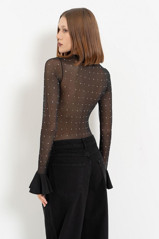 Taşlı Transparan Bodysuit - 7