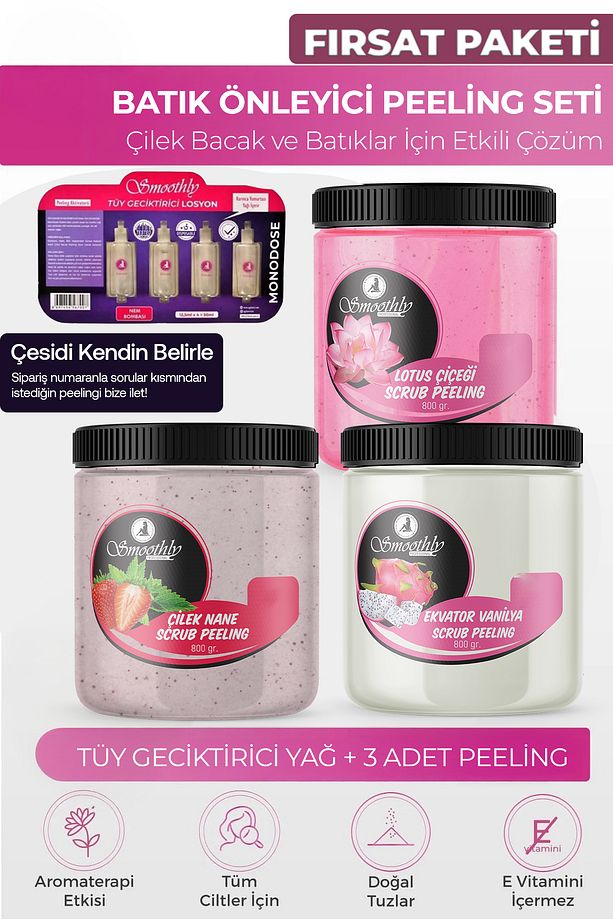 Peeling Fırsat Seti 800gr X 3 Adet Batık Için Peeling + Tüy Karınca Yumurtası Yağı - 1