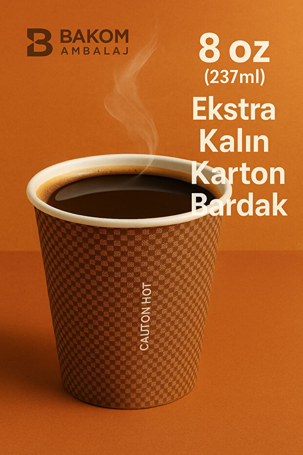 8 OZ Ekstra Kalın Karton Bardak - Sıcak Kahve Bardağı (50 Adet, 6,5 gr) - 1