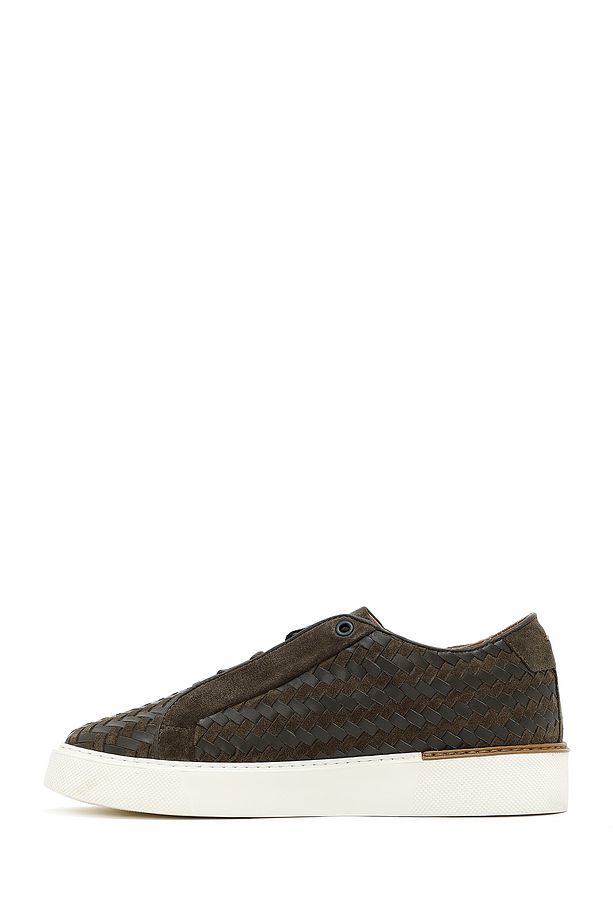 Erkek Haki Bağcıklı Örgülü Kalın Tabanlı Deri Sneaker 25SFD795214 - 2