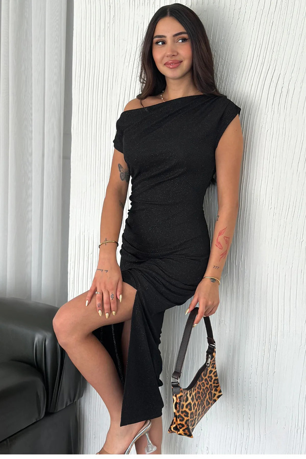 Asymmetric Silvery Evening Dress
