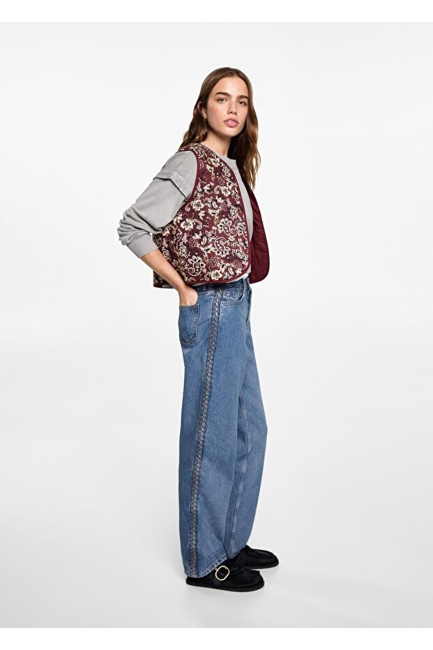 Side Knitted Patterned Jeans - 2
