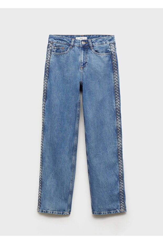 Side Knitted Patterned Jeans - 3