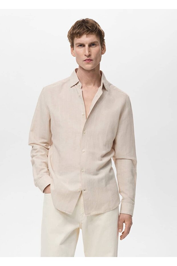 Çizgili keten gömlek - 1