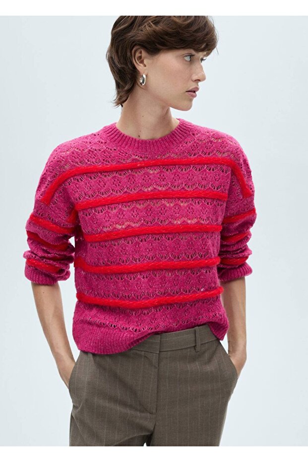Two-Color Openwork Knitwear Sweater