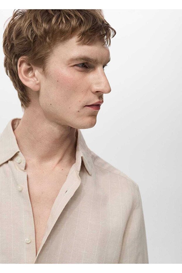 Çizgili keten gömlek - 6