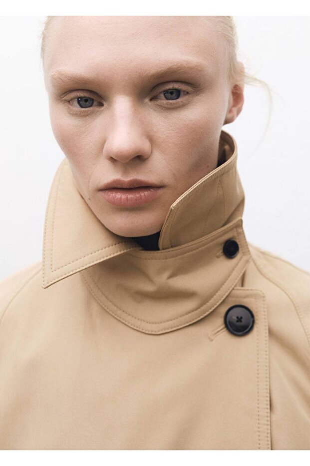 Uzun oversize pamuklu trençkot - 7