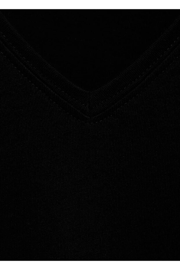 V yakalı pamuklu tişört - 7