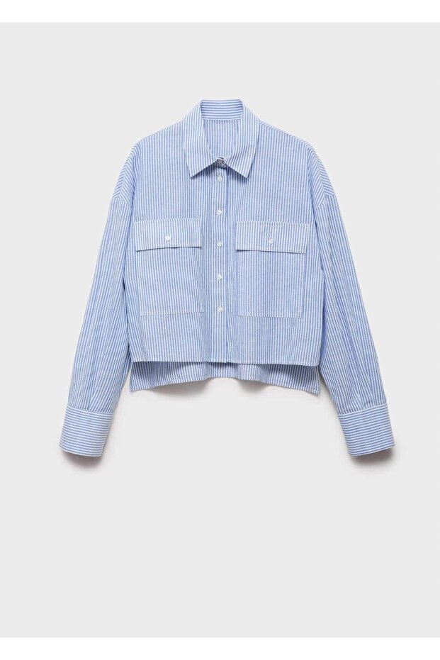 Cepli çizgili crop gömlek - 3