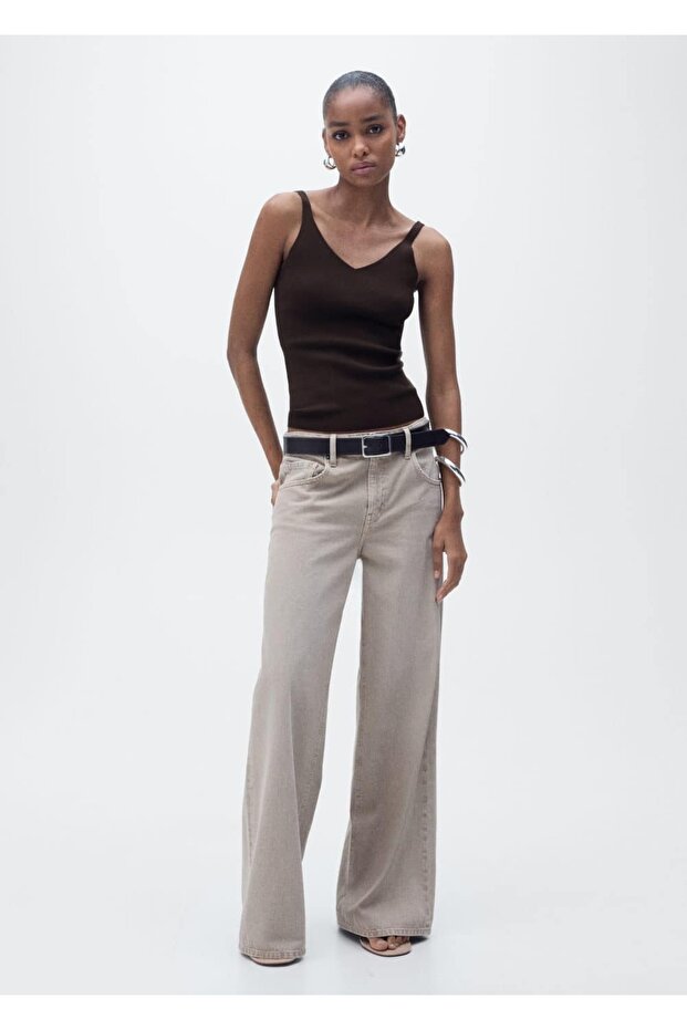 V yakalı triko bluz - 2