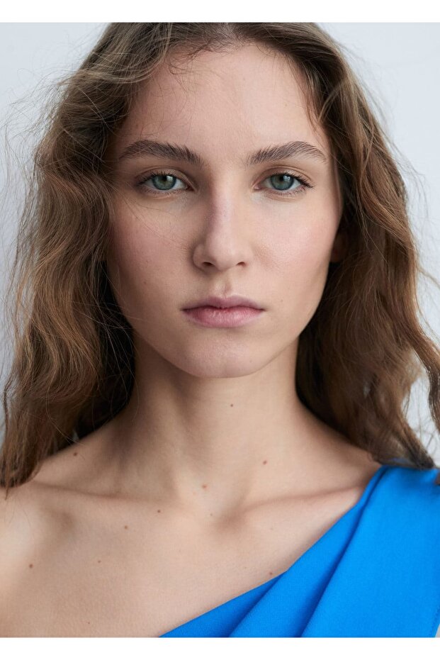 Asimetrik yaka midi elbise - 7