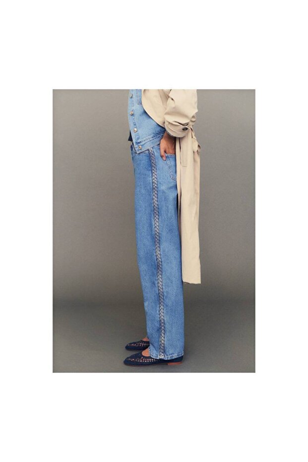 Side Knitted Patterned Jeans - 6