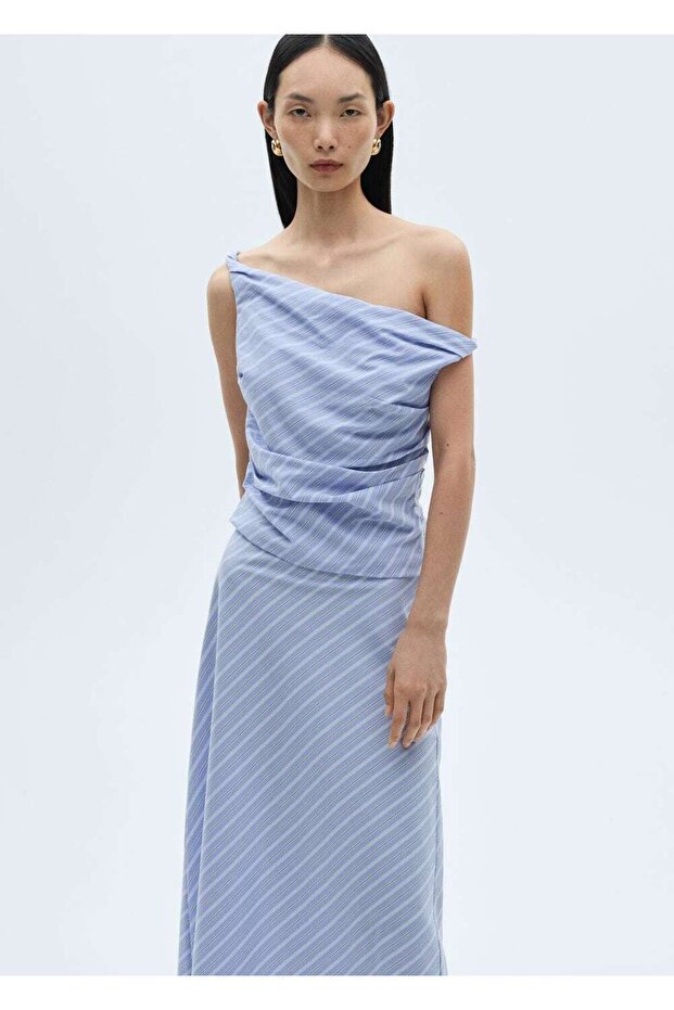 Çizgili midi etek - 8