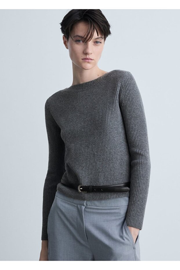 Kayık yaka triko kazak - 1