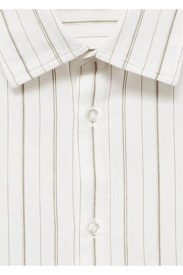 Regular kesim çizgili pamuklu keten gömlek - 7