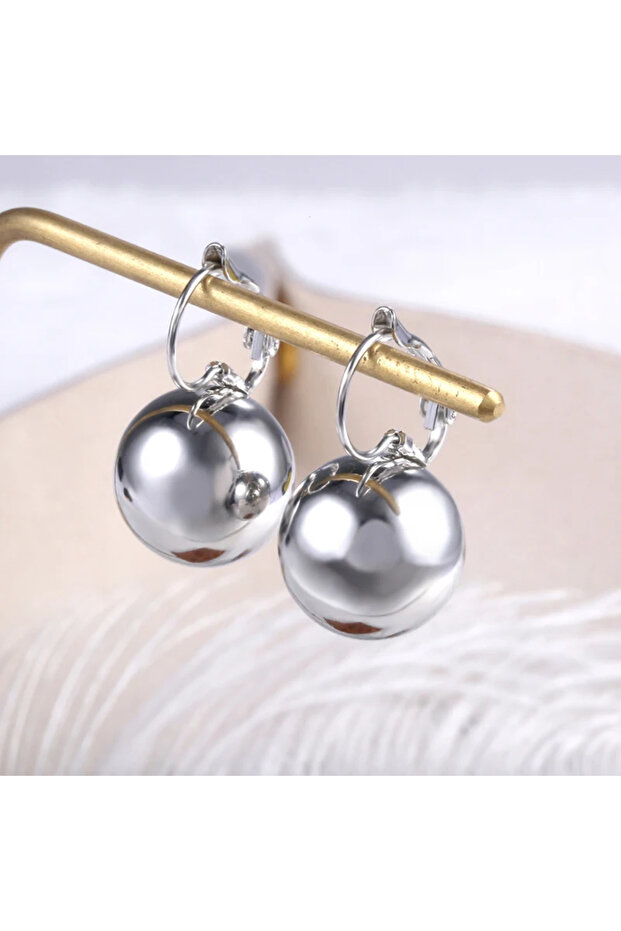 E164 Huitan Simple Metallic Style Drop Earrings for Women Versatile Fashion Smooth Ball-Shape Pendan
