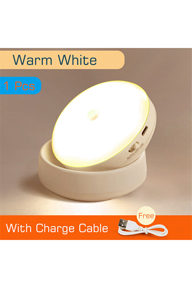 Warm Light 360 Rotated PIR Motion Sensor Night Light Led Wall Lamps Rechargeable Auto/On/Off Under C