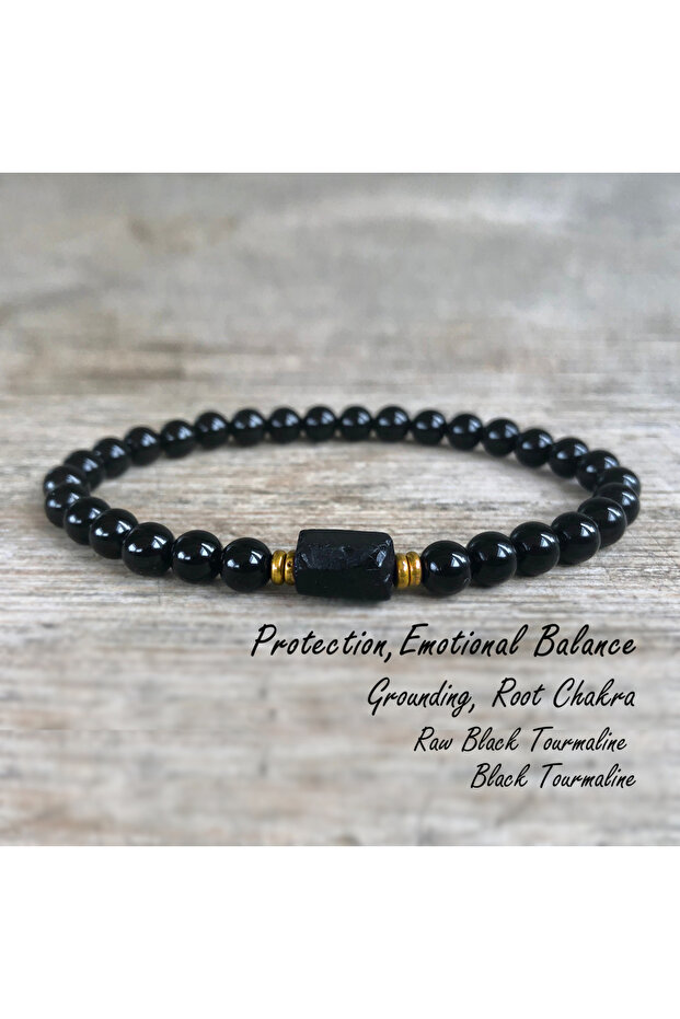 MULTI 17.8cm Raw Black Tourmaline Black Tourmaline bracelet, 6mm wrist mara, protection, grounding,